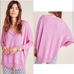 Anthropologie Araminta Merino Wool V Neck Oversized Purple Pink Sweater Size XS